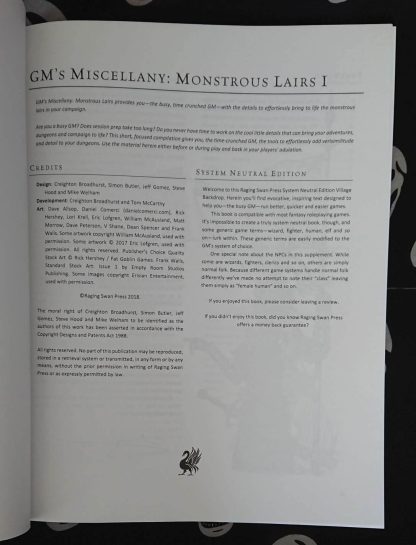 gm's miscellany: monstrous lairs i sne from raging swan press