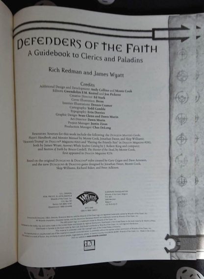 d&d 3rd ed defenders of the faith: guidebook to clerics & paladins (2001)